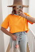 Stripe Print Contrast Trim Crew Neck Drop Shoulder Loose Tee