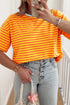 Stripe Print Contrast Trim Crew Neck Drop Shoulder Loose Tee