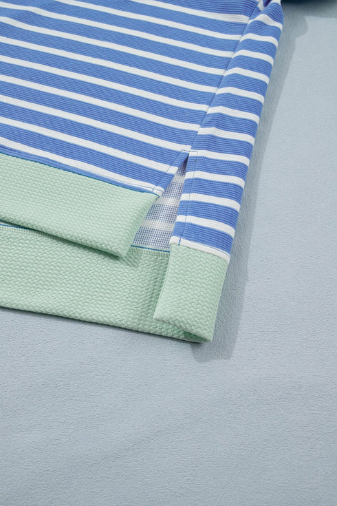 Stripe Print Contrast Trim Loose Short Sleeve Top