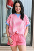 Stripe Print Contrast Trim Loose Short Sleeve Top