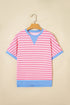 Stripe Print Contrast Trim Loose Short Sleeve Top
