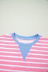 Stripe Print Contrast Trim Loose Short Sleeve Top