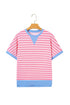 Stripe Print Contrast Trim Loose Short Sleeve Top