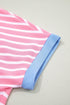 Stripe Print Contrast Trim Loose Short Sleeve Top