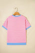 Stripe Print Contrast Trim Loose Short Sleeve Top
