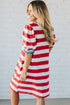 Stripe Print Contrast Trim Puff Sleeve Shift Mini Dress