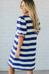 Stripe Print Contrast Trim Puff Sleeve Shift Mini Dress