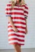 Stripe Print Contrast Trim Puff Sleeve Shift Mini Dress