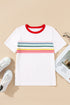 Stripe Print Contrast Trim Short Sleeve Cotton Blend Shirt