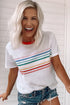 Stripe Print Contrast Trim Short Sleeve Cotton Blend Shirt