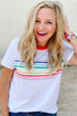 Stripe Print Contrast Trim Short Sleeve Cotton Blend Shirt