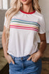 Stripe Print Contrast Trim Short Sleeve Cotton Blend Shirt