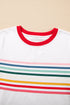 Stripe Print Contrast Trim Short Sleeve Cotton Blend Shirt