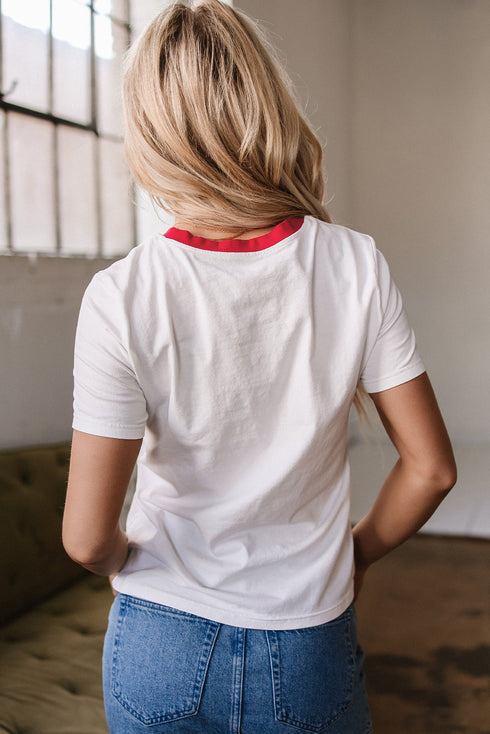 Stripe Print Contrast Trim Short Sleeve Cotton Blend Shirt