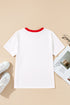 Stripe Print Contrast Trim Short Sleeve Cotton Blend Shirt