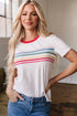 Stripe Print Contrast Trim Short Sleeve Cotton Blend Shirt