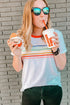 Stripe Print Contrast Trim Short Sleeve Cotton Blend Shirt