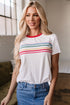 Stripe Print Contrast Trim Short Sleeve Cotton Blend Shirt