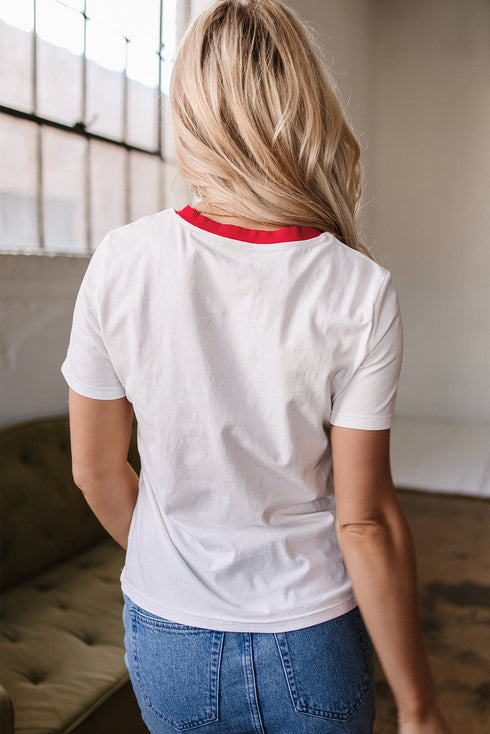 Stripe Print Contrast Trim Short Sleeve Cotton Blend Shirt