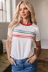 Stripe Print Contrast Trim Short Sleeve Cotton Blend Shirt