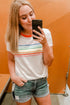 Stripe Print Contrast Trim Short Sleeve Cotton Blend Shirt