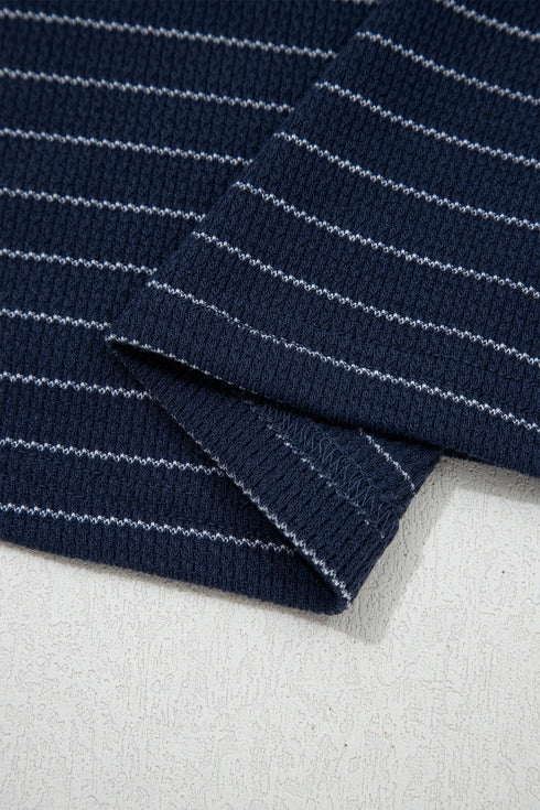 Stripe Print Contrast Trim Waffle Knit Tee