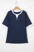 Stripe Print Contrast Trim Waffle Knit Tee