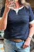 Stripe Print Contrast Trim Waffle Knit Tee