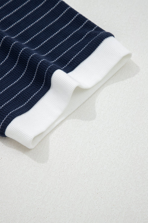 Stripe Print Contrast Trim Waffle Knit Tee