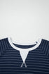 Stripe Print Contrast Trim Waffle Knit Tee