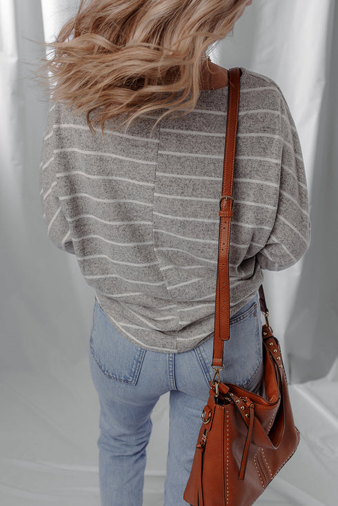 Stripe Print Dolman Sleeve Drop Shoulder Relaxed Top