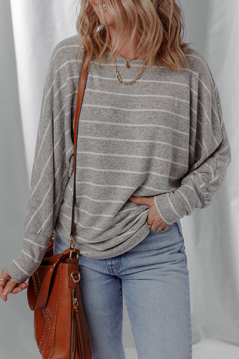 Stripe Print Dolman Sleeve Drop Shoulder Relaxed Top