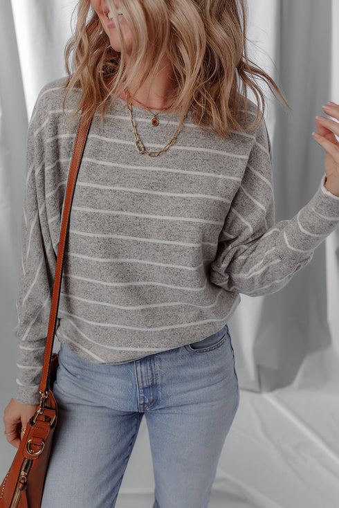 Stripe Print Dolman Sleeve Drop Shoulder Relaxed Top