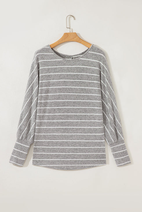Stripe Print Dolman Sleeve Drop Shoulder Relaxed Top