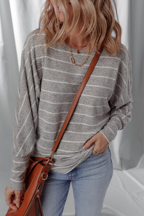 Stripe Print Dolman Sleeve Drop Shoulder Relaxed Top