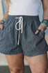 Stripe Print Drawstring Elastic Waist Denim Bottoms