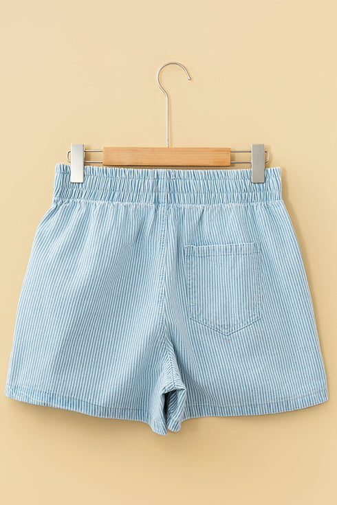 Stripe Print Drawstring Elastic Waist Denim Bottoms