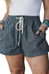 Stripe Print Drawstring Elastic Waist Denim Bottoms