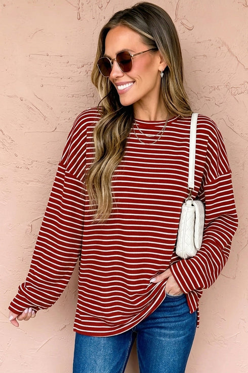 Stripe Print Drop Shoulder Long Sleeve Top