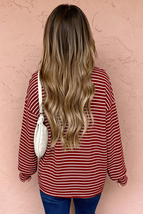 Stripe Print Drop Shoulder Long Sleeve Top
