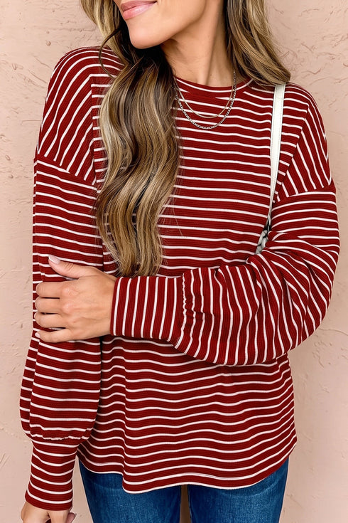 Stripe Print Drop Shoulder Long Sleeve Top