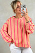 Stripe Print Dropped Shoulder Round Neck Sweatshirt