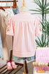 Stripe Print Floral Embroidered Puff Sleeve V Neck Blouse