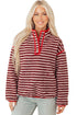 Stripe Print Fuzzy Sherpa Button Placket Sweatshirt