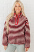Stripe Print Fuzzy Sherpa Button Placket Sweatshirt