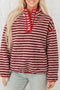 Stripe Print Fuzzy Sherpa Button Placket Sweatshirt