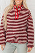 Stripe Print Fuzzy Sherpa Button Placket Sweatshirt