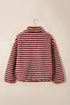 Stripe Print Fuzzy Sherpa Button Placket Sweatshirt