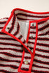 Stripe Print Fuzzy Sherpa Button Placket Sweatshirt
