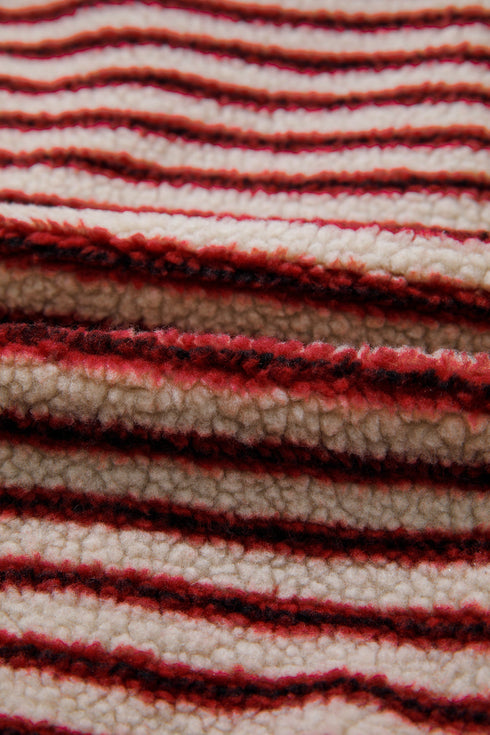 Stripe Print Fuzzy Sherpa Button Placket Sweatshirt